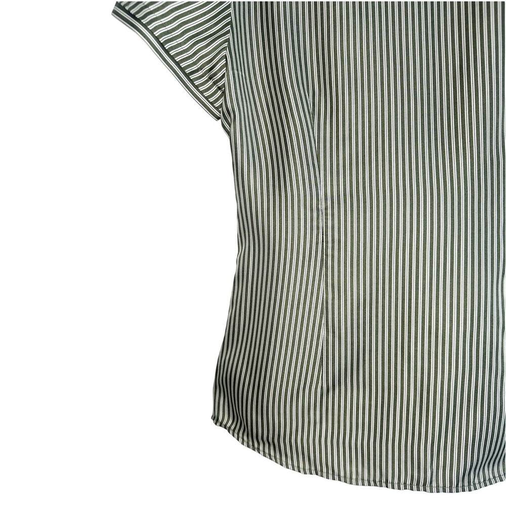 BCBGMAXAZRIA 100% Silk Striped Blouse Patina Green‎ Ruffle V-Neck Small NWT Flaw - Picture 12 of 16
